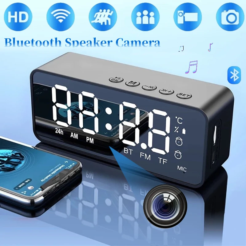 

1080P HD мини камера WIFI Bluetooth динамик камера Многофункциональный термометр Мини будильник Зеркало Дисплей динамик камера