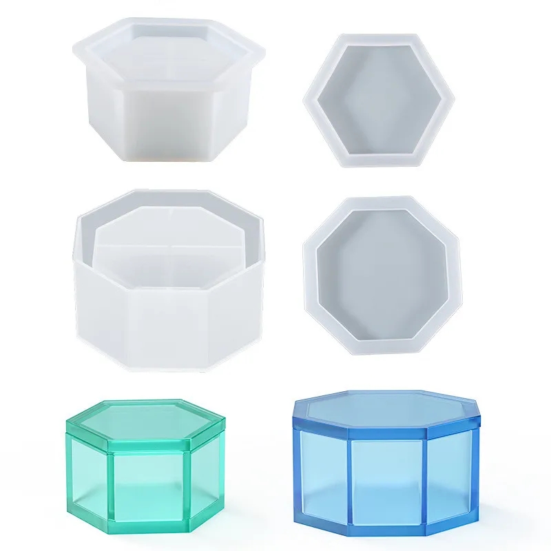 

DIY Crystal Epoxy Resin Mold Six Octagonal Potted Plant With Lid Storage Box Silicone Mould