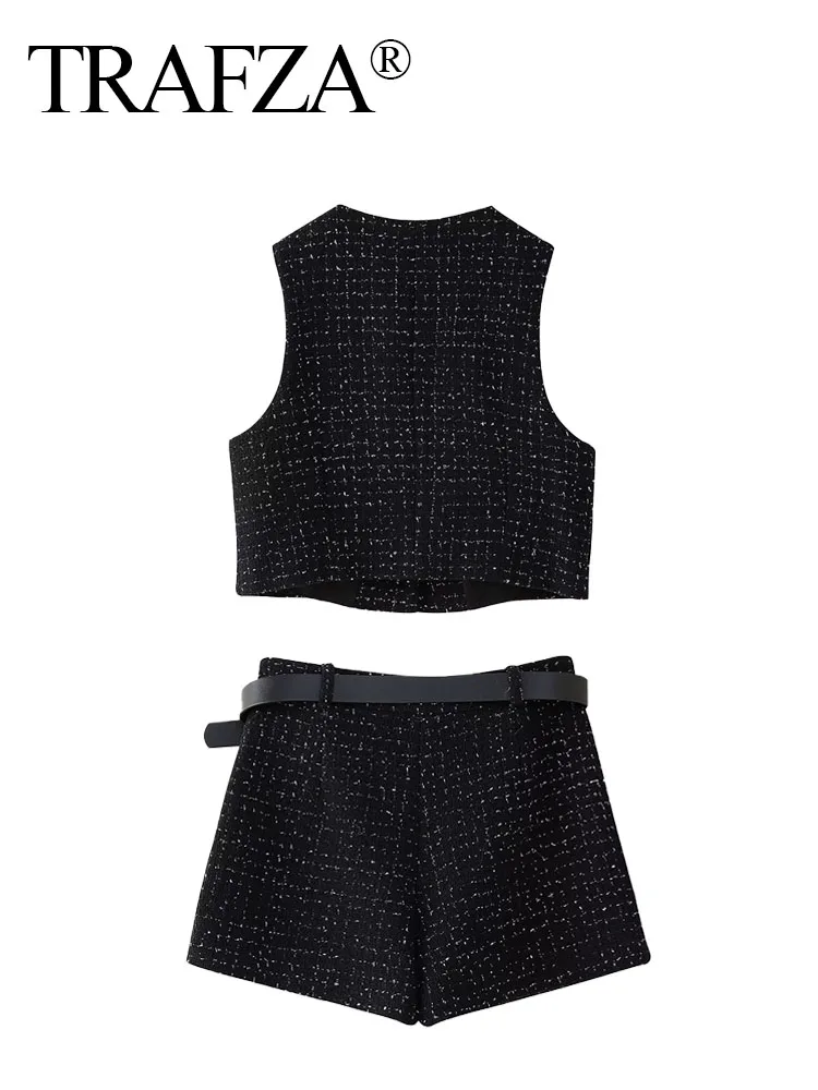 Костюм брючный женский с круглым вырезом модный однобортный жилет на пуговицах