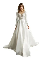 bohemian wedding dresses long sleeves lace appliques boho bridal gowns button back sweep train a line wedding dress