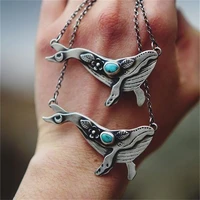 fashion creative design inlaid natural stone moon whale pendant necklace charm trend ladies metal pendant party gift jewelry