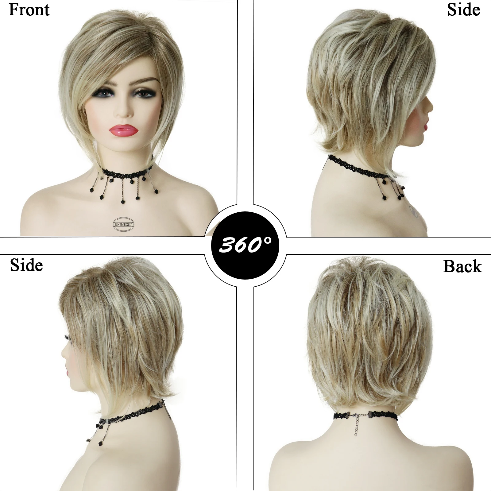 GNIMEGIL Blonde Wig with Bangs Synthetic Hair for Women Short Bob Hairstyles Fashion Wig Natural Bobo Haircuts Mommy Wig Gifts