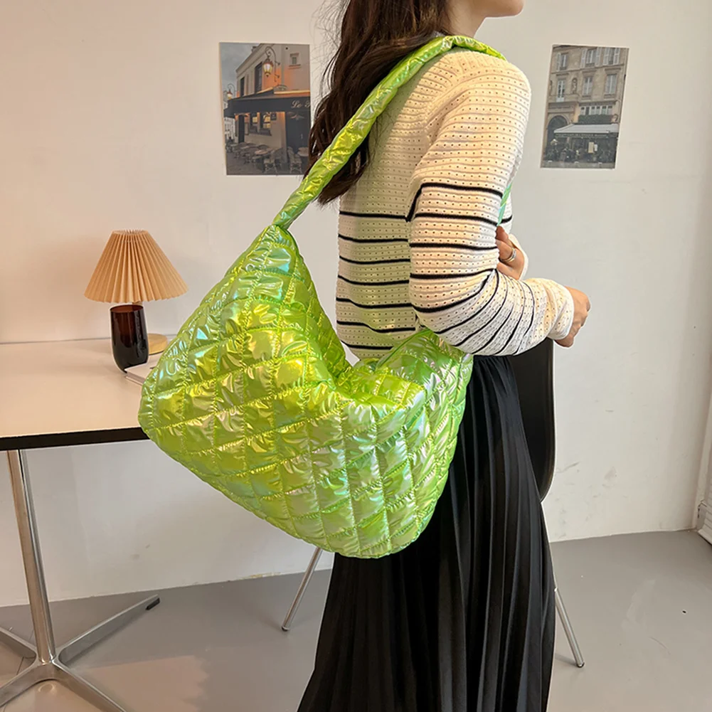 

Autumn Winter Ladies Tote Handbags Large-capacity Cotton Padded Top-handle Bags Rhombus Pattern for Travel Work for Daily Life