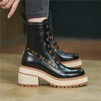 womens boots 2022 new british style shoes spring thick heel round toe booties platform side zipper lace up martin boots