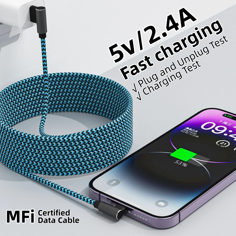 Фото Кабель для зарядки ANSEIP USB A-Lightning, 90-градусный угловой, для iPhone 14, 13, 12, 11 Pro Max, X, XR, 6s, 7, 8 Plus, iPad, 3M, USB-C кабель №2