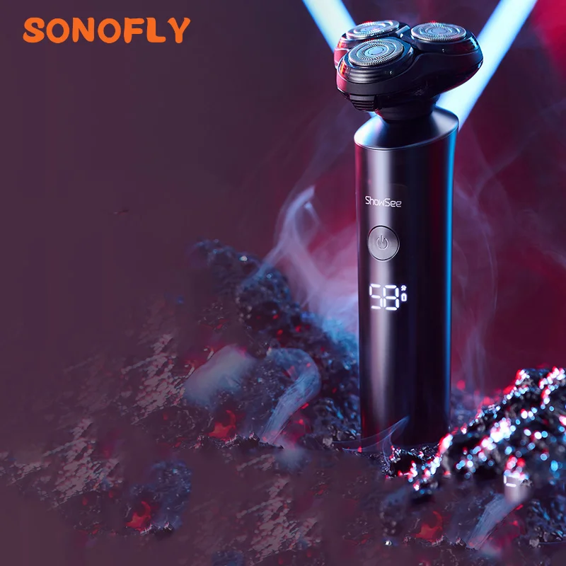

SONOFLY Showsee Wireless Portable Electric Shaver Razor IPX7 Beard Trimmer LED Display 3 Floating Blade Shaving Machine F305-GY