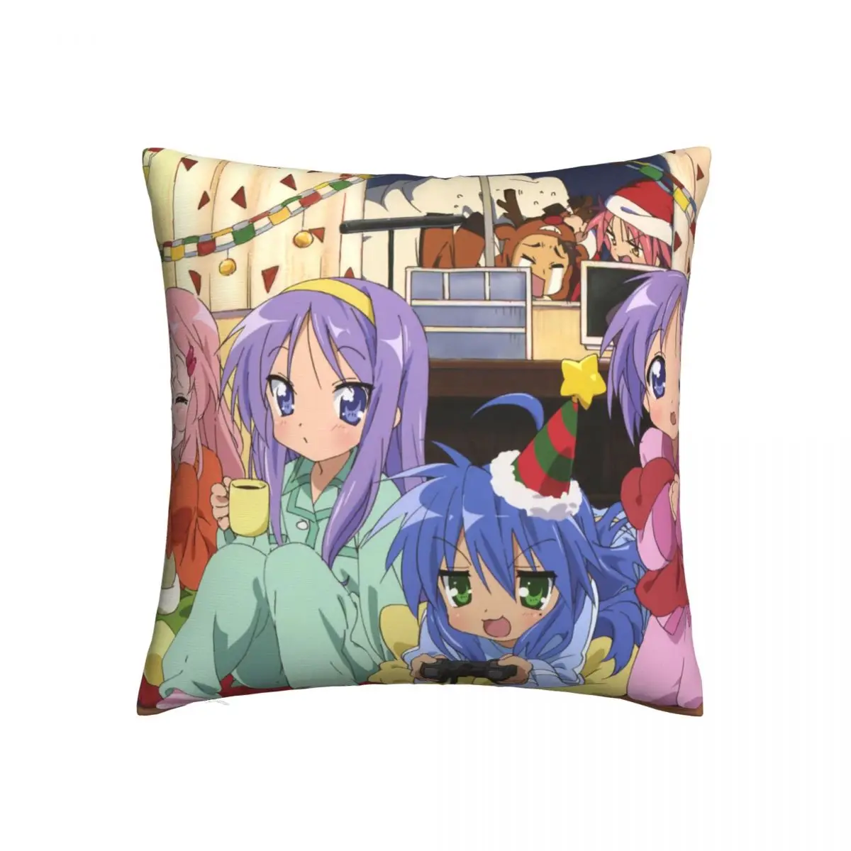 

Lucky Star Anime Pillow Cases Konata Miyuki Kagami Tsukasa Cushion Cover Zipper Decor Throw Pillow Case Cover for Sofa 18"x18"