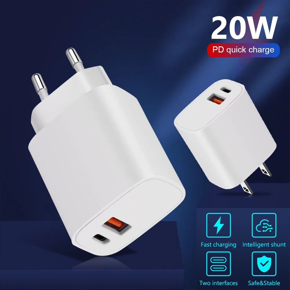 

Quick Charge 20W PD 2 Port Wall Charger for iPhone Xiaomi Samsung S20 Tablets Universal Fast Charging Moblie Phone Chargers