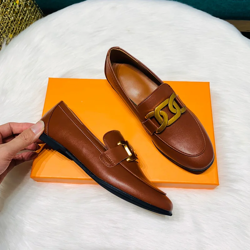 2023 New Women's Metal Buckle Decorative Flat Shoes Solid Color Casual Shoes Loafers Ladies Casual Shoes Ladies Flat Shoes
