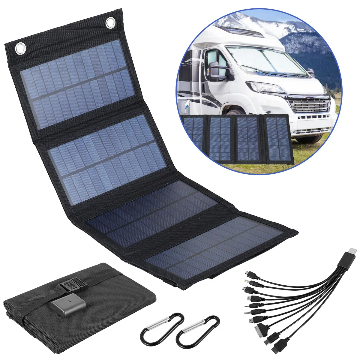 

100W Solar Panel Folding Charger IP65 Waterproof USB Solar Power Charger with 2 Hooks and 1 Adapter Lightweight Outdoor Power
