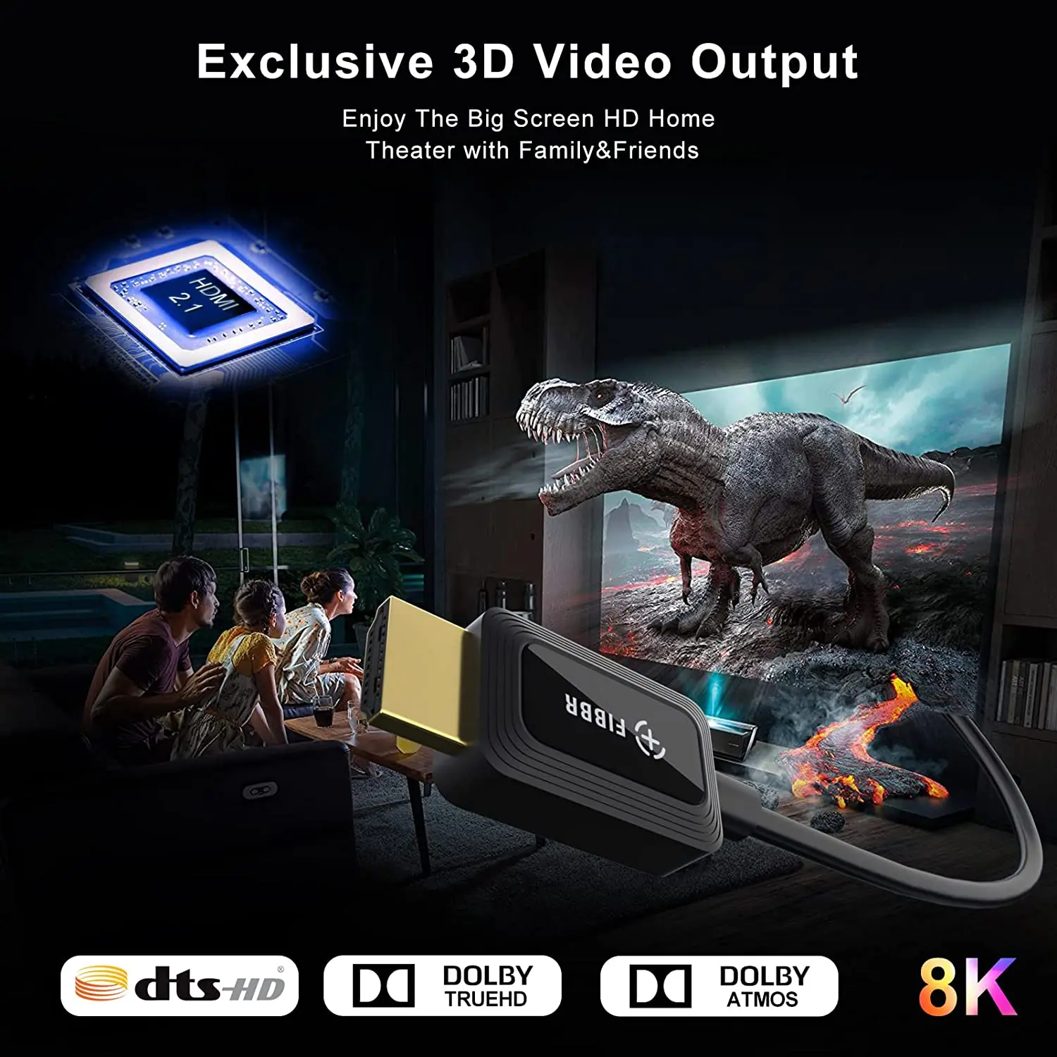 FIBBR Optical Fiber 8K 60Hz HDMI 2.1-Compatible Cable 48Gbps 4K 120Hz 144Hz eARC HDR HDCP 2.2 2.3 HDTV PS5 Blu-ray Xbox PC TV