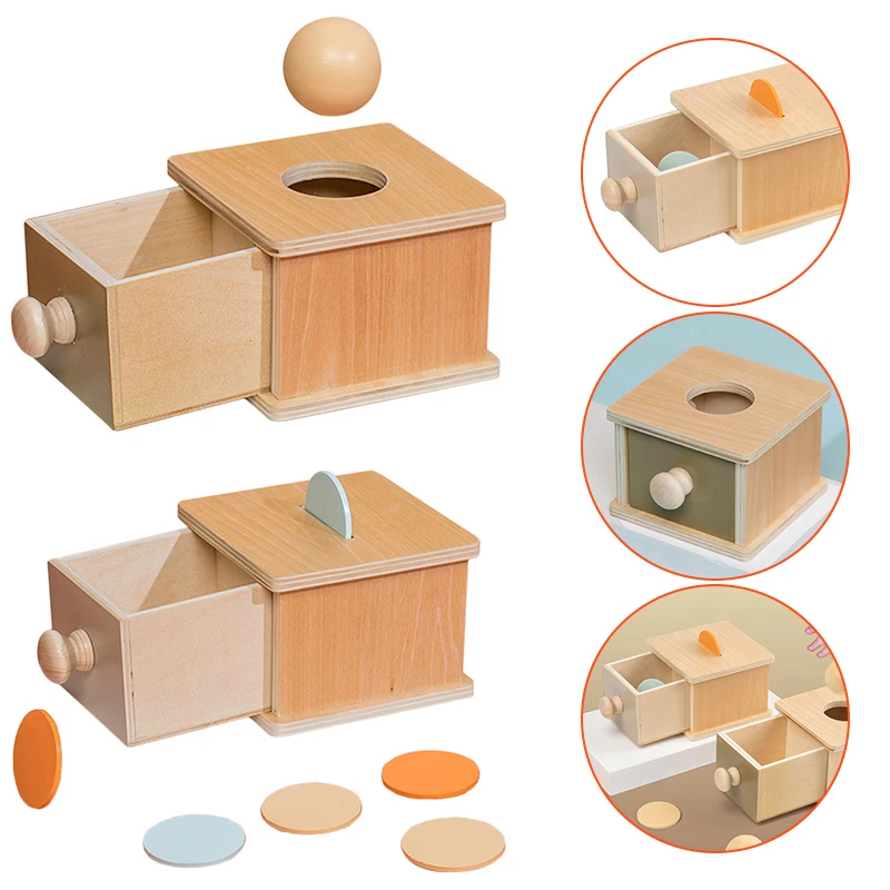 

Деревянный ящик для мячей Монтессори с подносом, коробка для постоянных объектов, Игрушки для раннего развития родителей и детей, игры-пазлы для детей и малышей