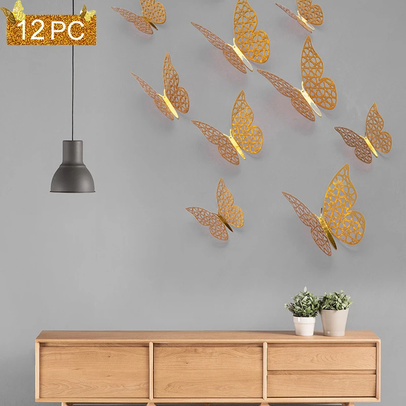 

12Pcs 3D Hollow Butterfly Creative Wall Sticker Beautify Butterflies Decals DIY wall Stickers Fashion Modern Party Wedding Decor