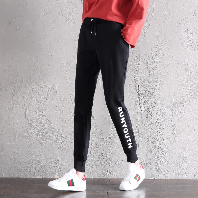Spring Autumn Women Pants Letters Print Elastic Foot Youth Sweatpants Brand New Female Trousers Sports Running