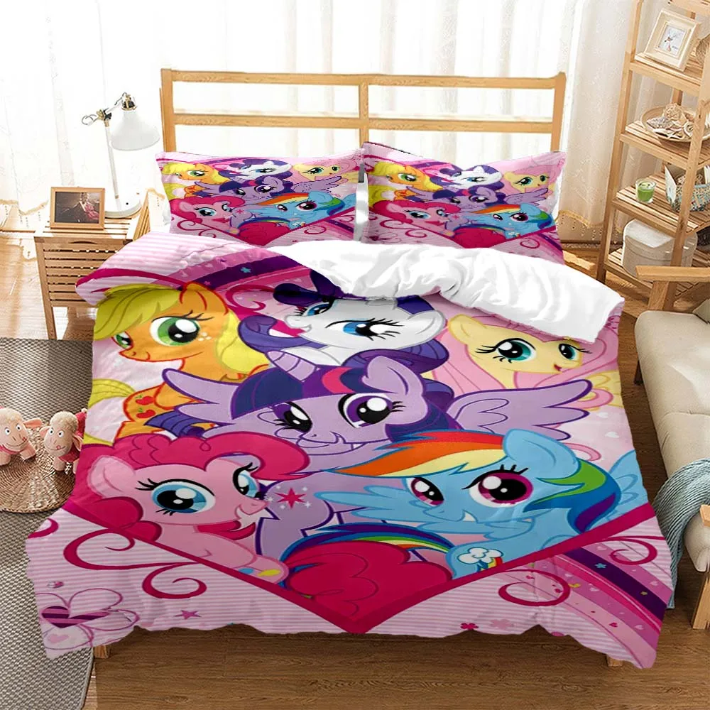 

Rainbow Unicorn pony Bedding Sets,Brushed cover&2pcs Pillowcase,girl Bed Linen Set bedding set,Anime bedding set