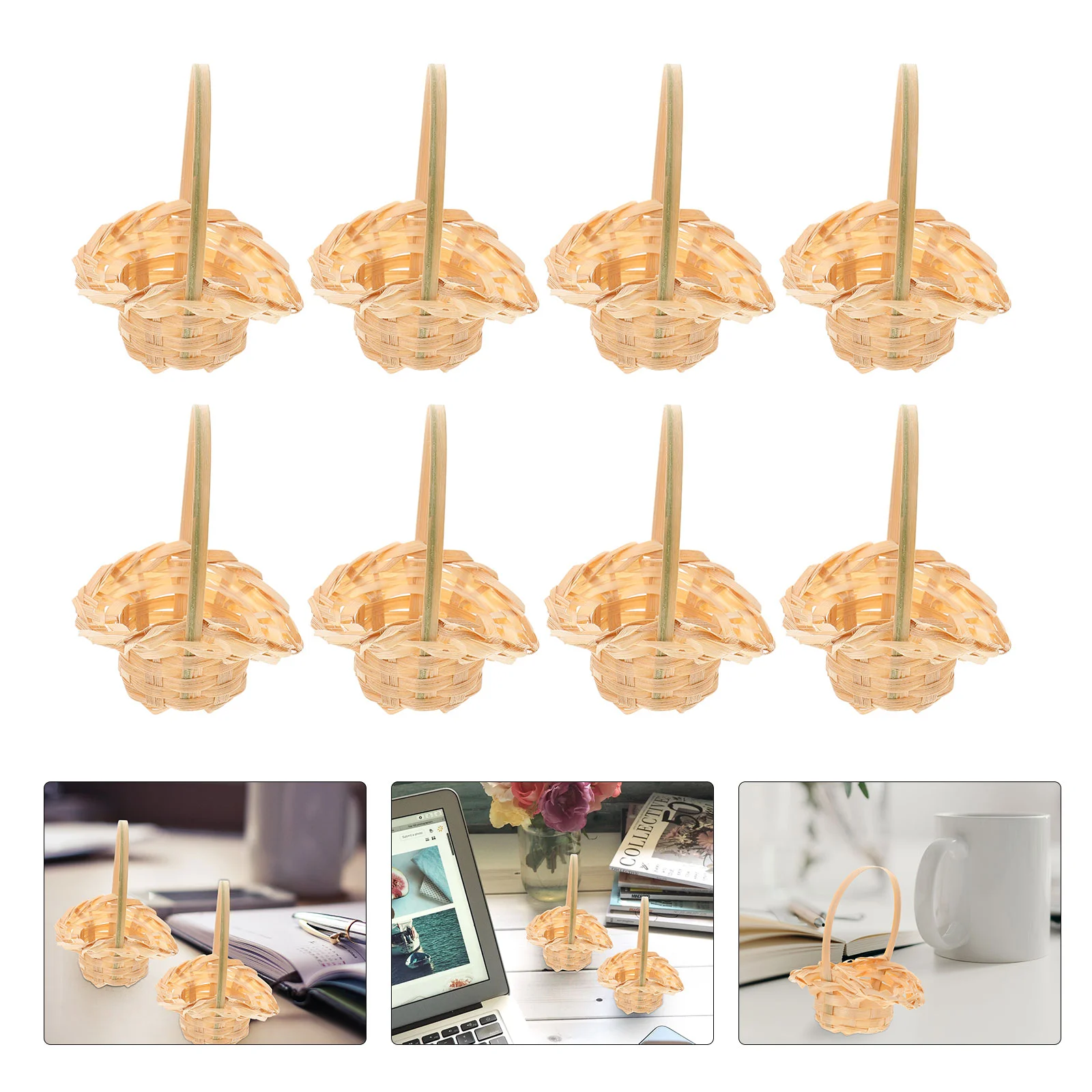 

8 Pcs Nativity Ornaments Kids Desktop Weaving Basket Seagrass Basket Mini Wicker Basket Handle Small Farmhouse Basket