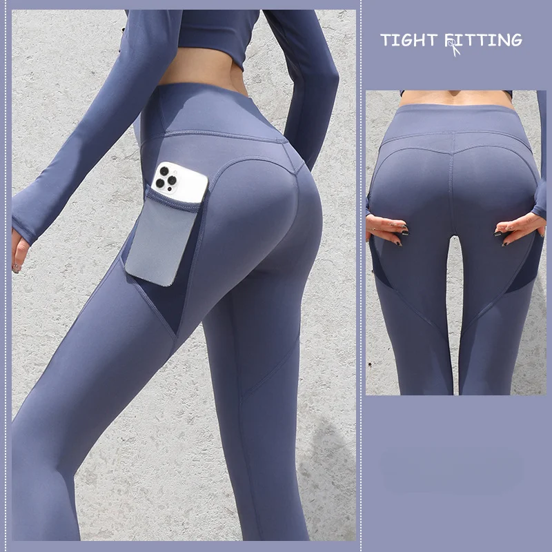 2023 Women's New Peach Hip Lifting Fitness Thin Quick-Drying Stretch Sports Tights Mesh Side Pockets Running Underpin Yoga Pants