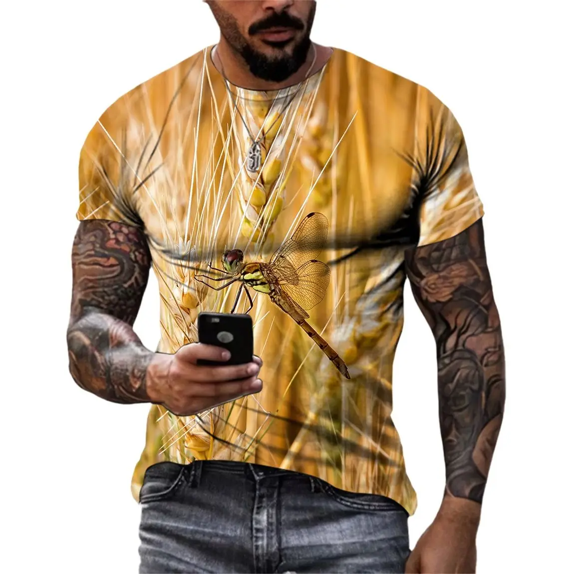 

Summer New Trend Harvest Wheat Field Men T-Shirts Casual 3D Print Hip Hop Tees Personality Round Neck Loose Short Sleeve Tops