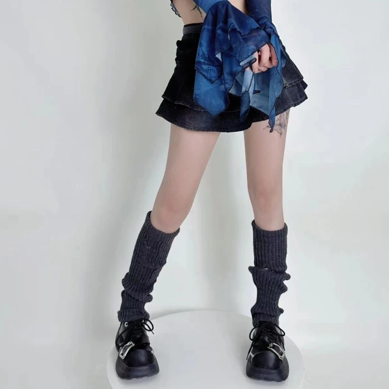 

Womens Hollow Out Solid Leg Warmers Long Socks Knitted Leggings Winter Socks