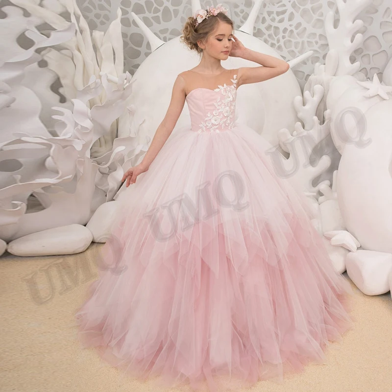 

Розовое Бальное Платье для дня рождения, платье цвета слоновой кости для девочек и малышей, платье для свадебной вечеринки, модное платье для первого причастия