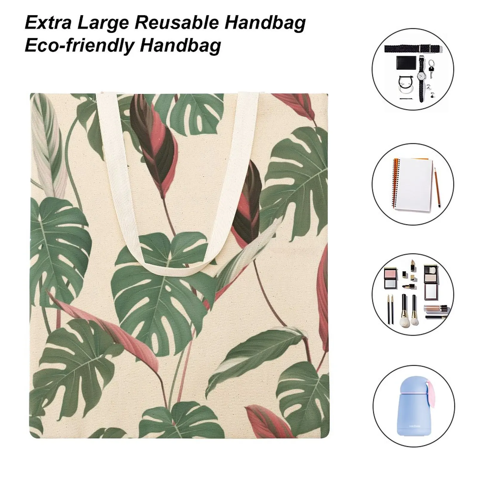 Canvas Handbags for Women Green Leaf Print Shoulder Bag Female Large Casual Top-handle Bag Fashion Big Size Handbag Tote