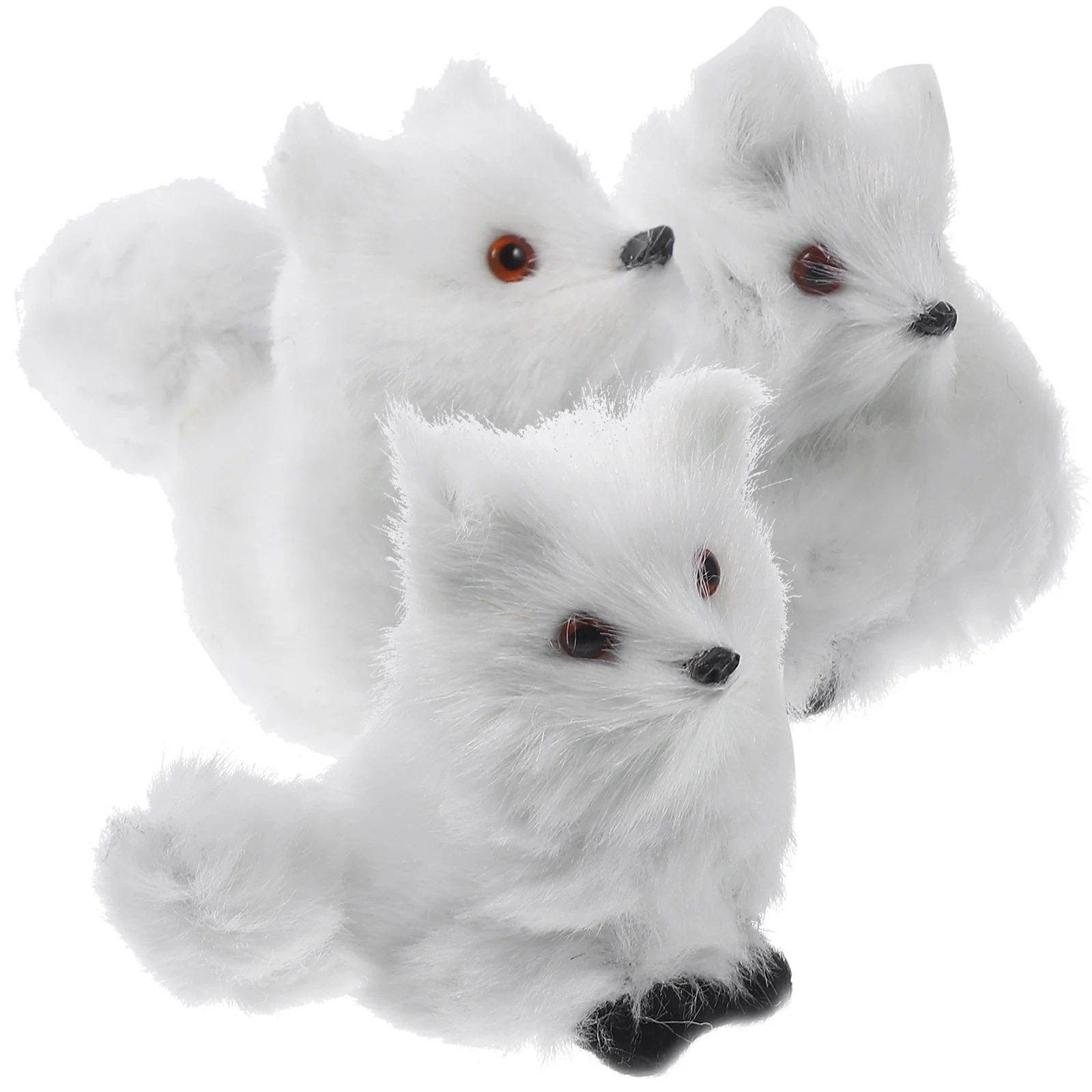 

3 Pcs Statues Small Fox Decor Mini Christmas Figurine Plastic Faux Fur Plush Vivid Furry Ornament