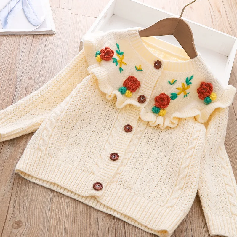 

Baby Sweater Toddler Girl Clothes 2022 Autumn New Korean Sweater Jacket Girls Flower Embroidered Knitted Cardigan