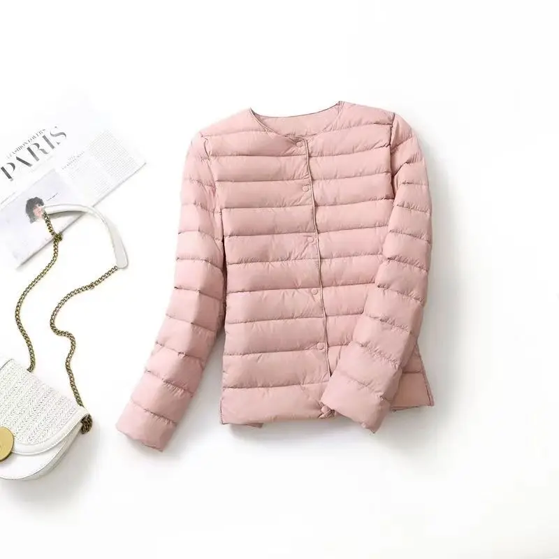 2023 New Women Reversible Ultralight Puffer Winter Jacket O-Neck Collarless 90% Duck Down Coat Female Portable Windproof Parkas