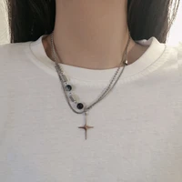 stainless steel cross necklaces for women cuban link chain box chain black silver layered cross pendant necklacemen boys girls