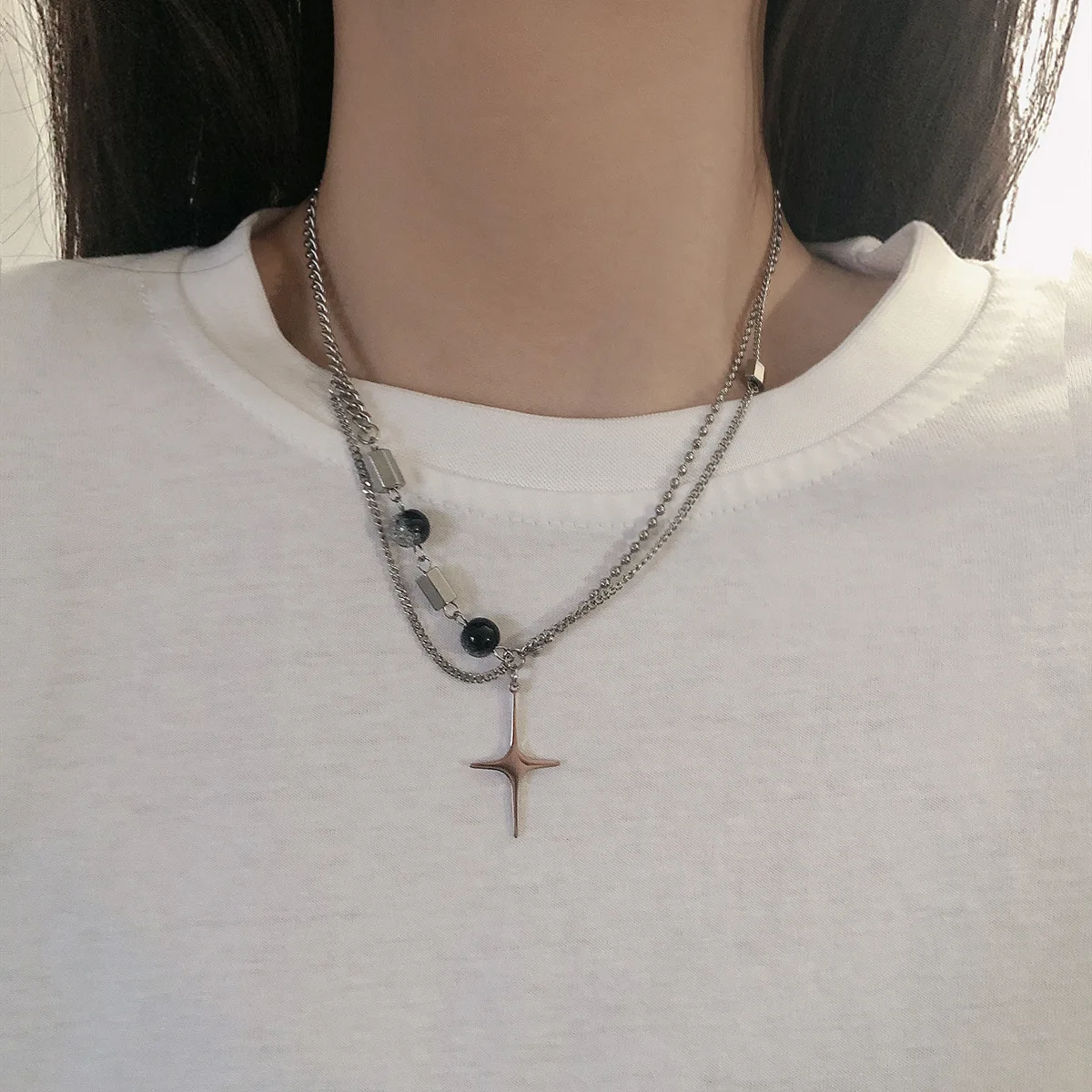 Women Cuban Link Chain Box Chain Black 