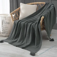 thread blanket with tassel solid beige grey coffee throw blanket for bed sofa home textile fashion cape 130x170cm knitted carpet