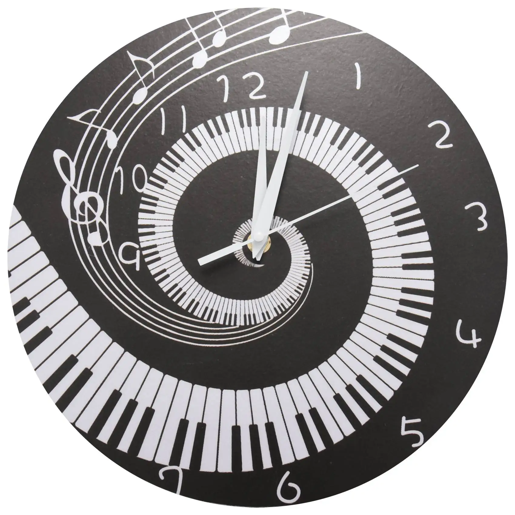 

Elegant Piano Key Clock Music Notes Wave Round Modern Wall Clock Without Battery Black + White Acrylic