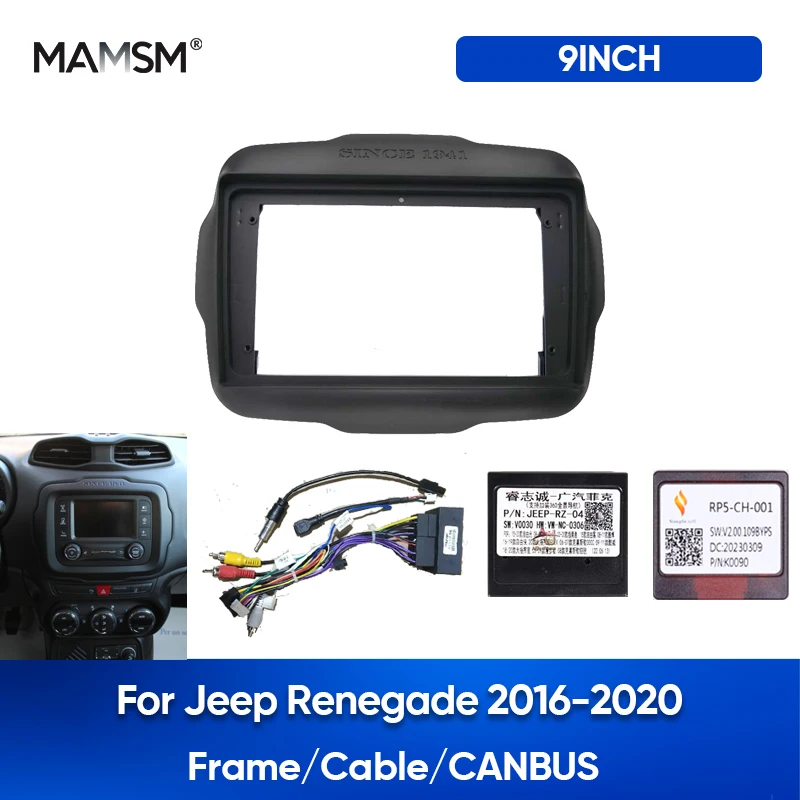 MAMSM 9-дюймовая рамка для автомобильного радиоприемника Jeep Renegade 2016-2020 2DIN жгут