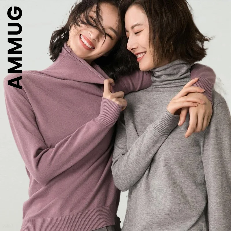 

Модный женский свитер Ammug, вязаный шикарный топ, женские теплые свитера с высоким воротником, Женские топы для отдыха в стиле Харадзюку
