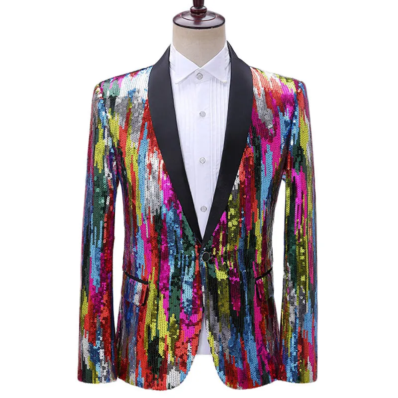 Mens Shining Colorful Blazer DJ Singers Nightclub Costume Stylish Suit Jacket Stage Men's Suits Striped Sequin Jacket Blazer Men