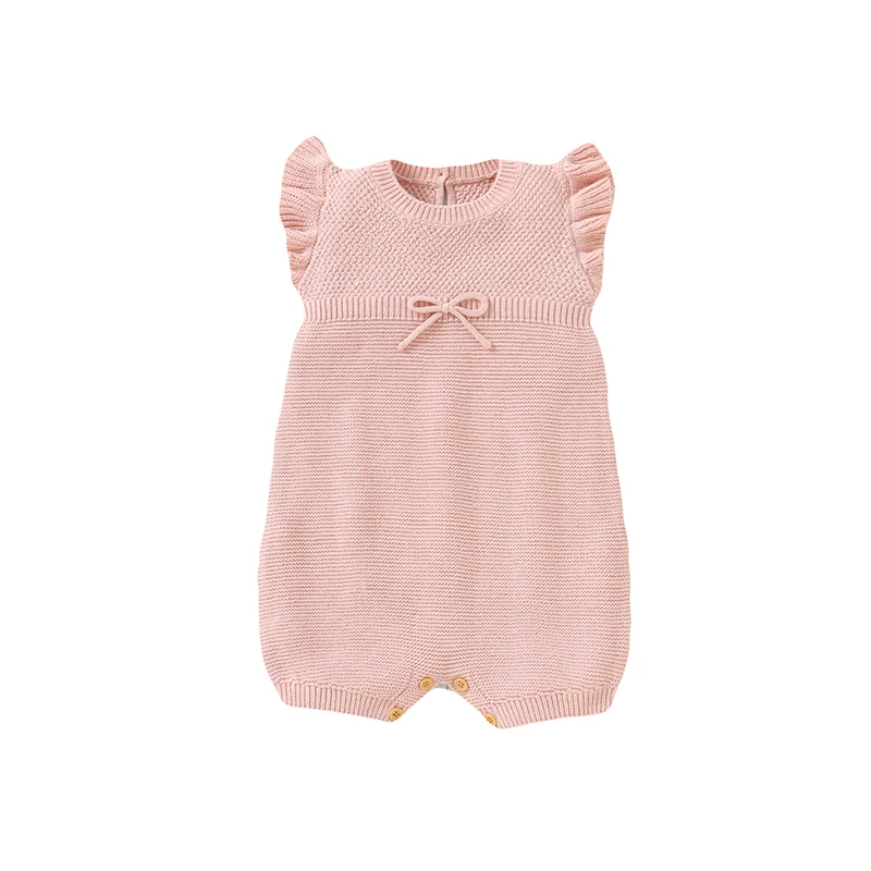 

Fashion Summer Newborn Baby Girls Rompers Jumpsuits Solid One Piece Knitted Infant Flying Sleeve Playsuits Toddler Outfits 0-18m