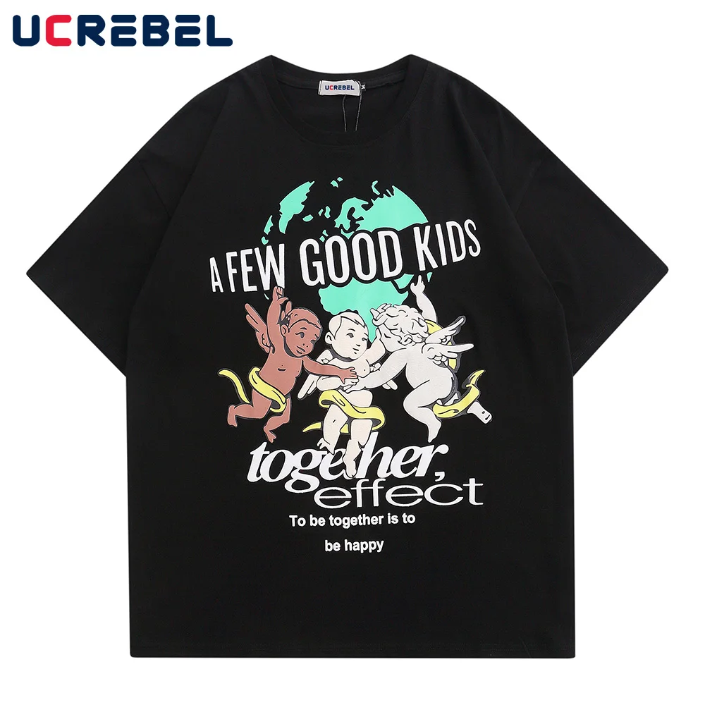 

Angel Print Short Sleeve T-shirt Mens Summer Basic Casual Cotton Tee Streetwear Round Neck Half-Sleeve Top Men