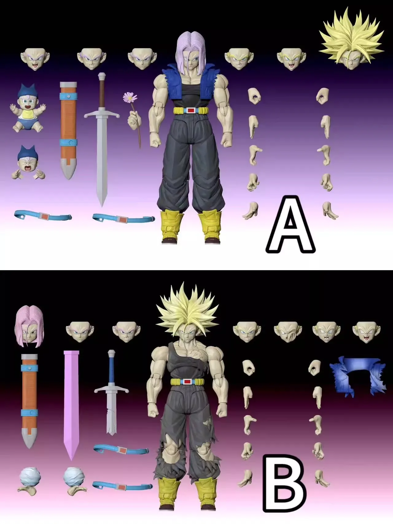 Аниме Dragon Ball Рисунок Tonsenarttoys Стволы Длинные волосы Battle Damage Edition Super Saiyan Trunks S.H.F