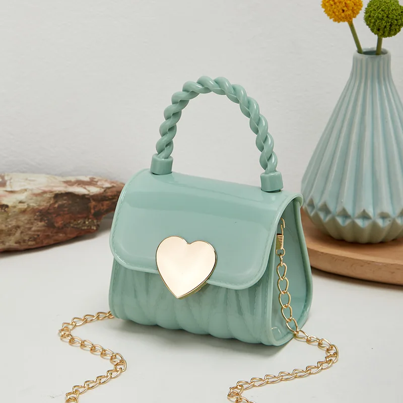 

Child Fashion Mini Handbags Lovely Heart Pattern Decoration Handbag Kids PVC Crossbody Coin Purse Small Chain Jelly Bag For Girl