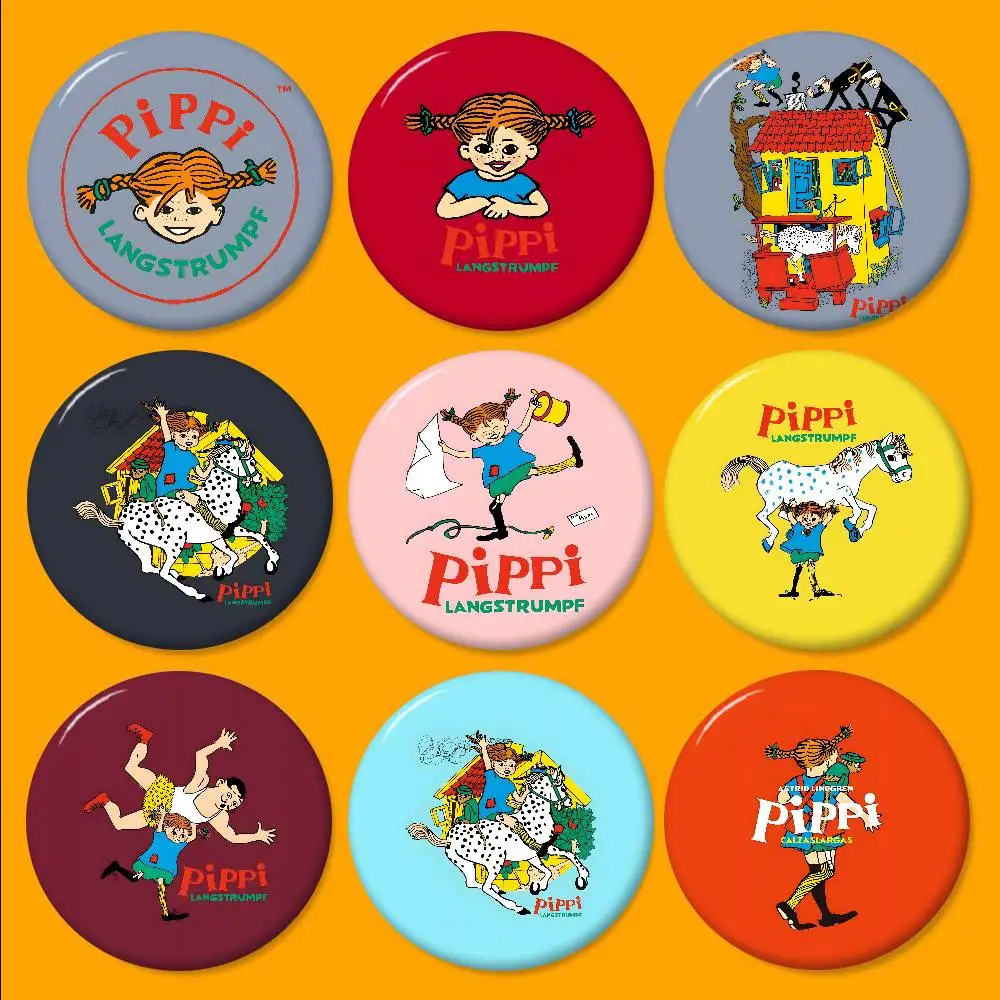 Фото Мягкий металлический значок-пин P-Pippi Longstocking, круглый, для лацкана, подарок друзьям, детские украшения №1