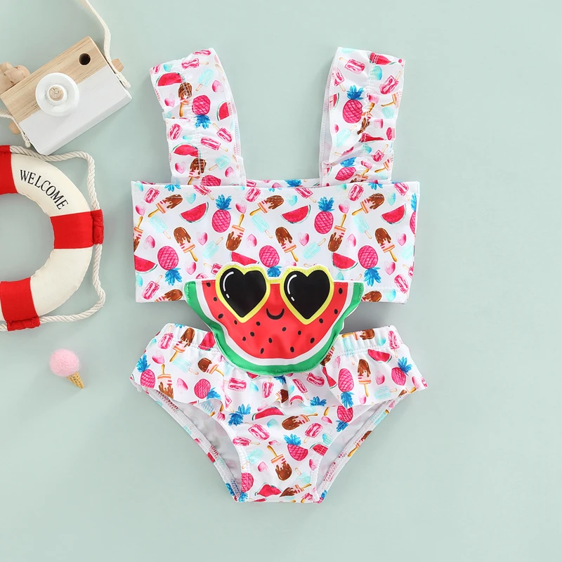 

Toddler Girl Swimsuit Cute Watermelon Printed Swimwear Casual Stretch Fit Sleeveless Bikini Bathing Suit Romper Clothes 2-7years
