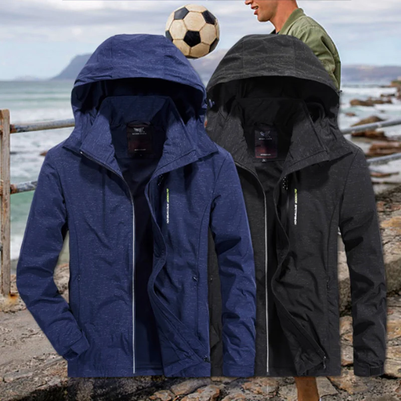 

8XL Water Resistant Elastic Outdoor Hiking Quick Dry Jacket Spring Autumn Men's Thin Sport Outerwear Climbing Riding Hooded Coat