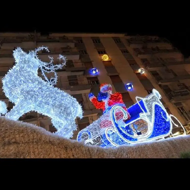 

Metal santa sleigh led christmas light with santa and reindeer christmas deer with sledge