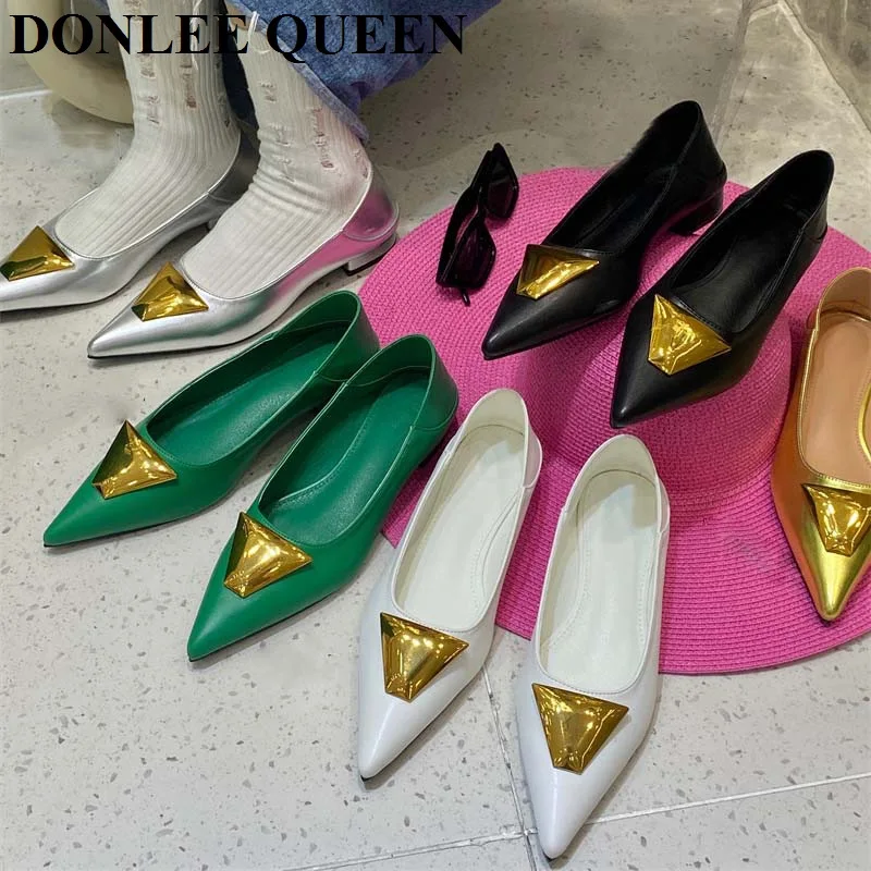 

New Lazy Loafer Shoes Women Pointed Toe Flat Casual Shoes Brand Metal Decor Moccasins Flat Ballet Slip On Mules Zapatillas Mujer
