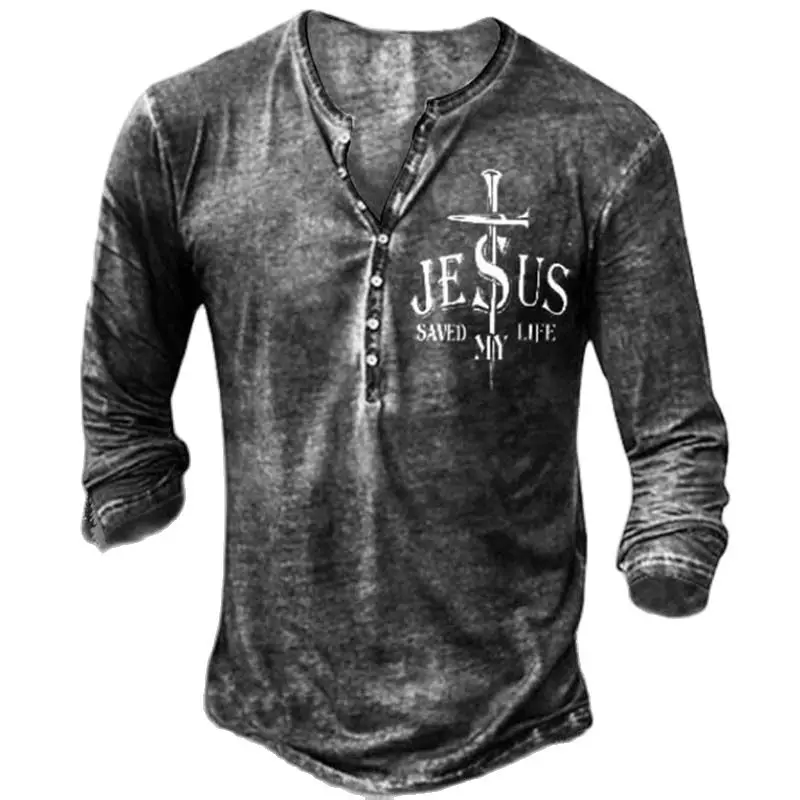 Мужская рубашка на пуговицах с принтом Иисуса и Креста демисезонная футболка из
