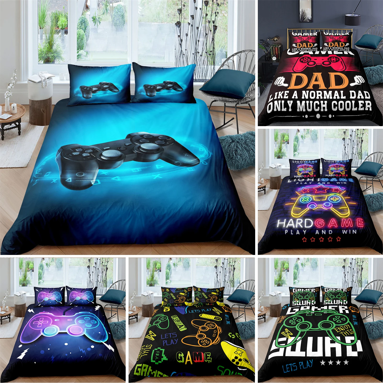 

Gamer Duvet Cover Set Bedding Queen King Kids Boys Girls Bed Set Game Quilt Cover Comforter Cover Bedding Set 3 Pcs