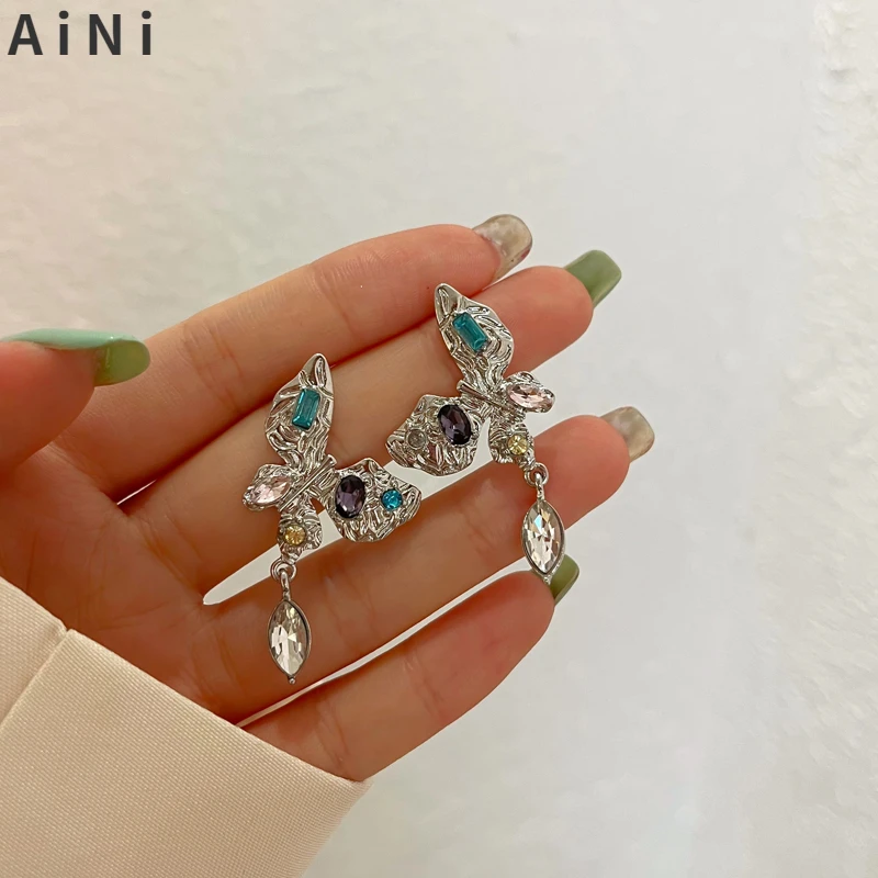 

Fashion Jewelry 925 Silver needle Butterfly Earrings 2022 New Trend Popular Silver Color Crystal Drop Earrings For Women Gift