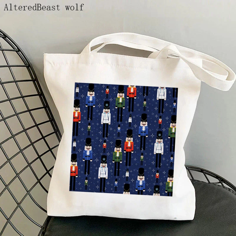 

Women Shopper bag Christmas Nutcracker Ballet Soldiers Winter in Navy Bag Harajuku Shopping Canvas Bag girl handbag Lady Bag