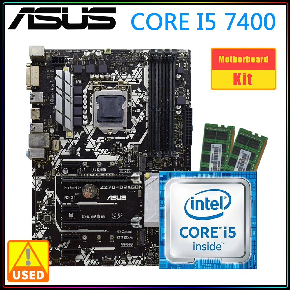 

ASUS Z270-DRAGON с Core I5 7400 CPU DDR4 8G * 2 комплект материнской платы LGA 1151 Intel Z270 USB3.0 PCI-E X16 I5 CPU Kit поддержка Inter