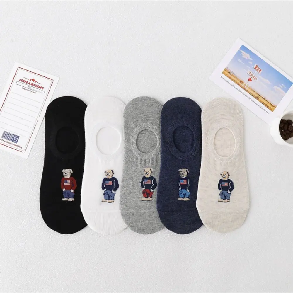 

Sports Japanese Bear Slippers Socks Cotton Invisible Middle Tube Hosiery Men's Boat Socks Casual Hosiery Korean Style Socks
